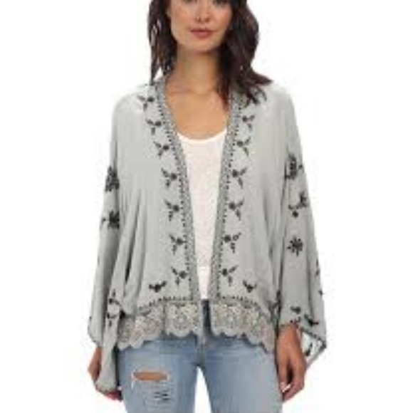 Free People Sweaters - Free People Cardigan Women's Size M Floral Embroidered Kimono Open Lace Hem